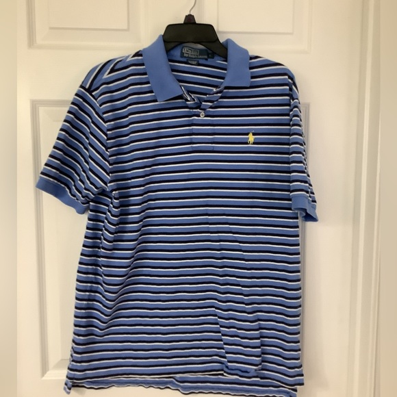 Shirts | Mens Short Sleeve Blue And White Striped Polo By Ralph Lauren ...